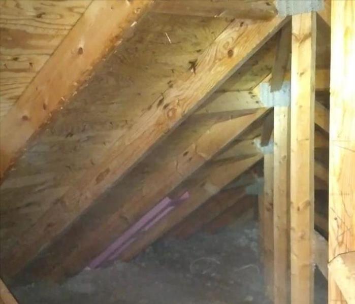Interior wood framework in attic