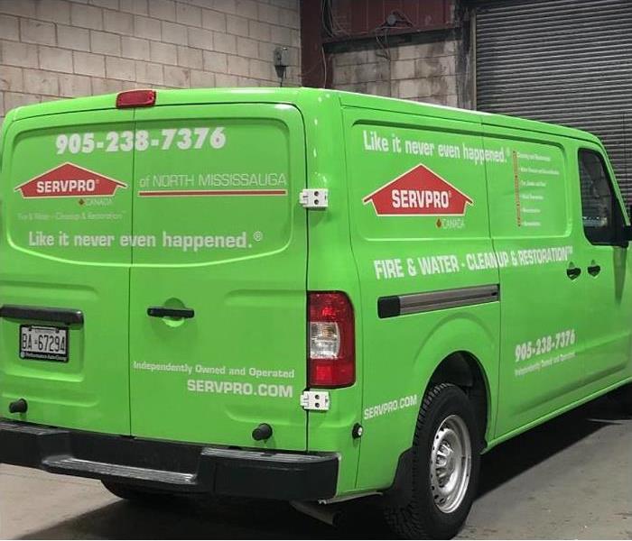 Photo of back and side of SERVPRO van